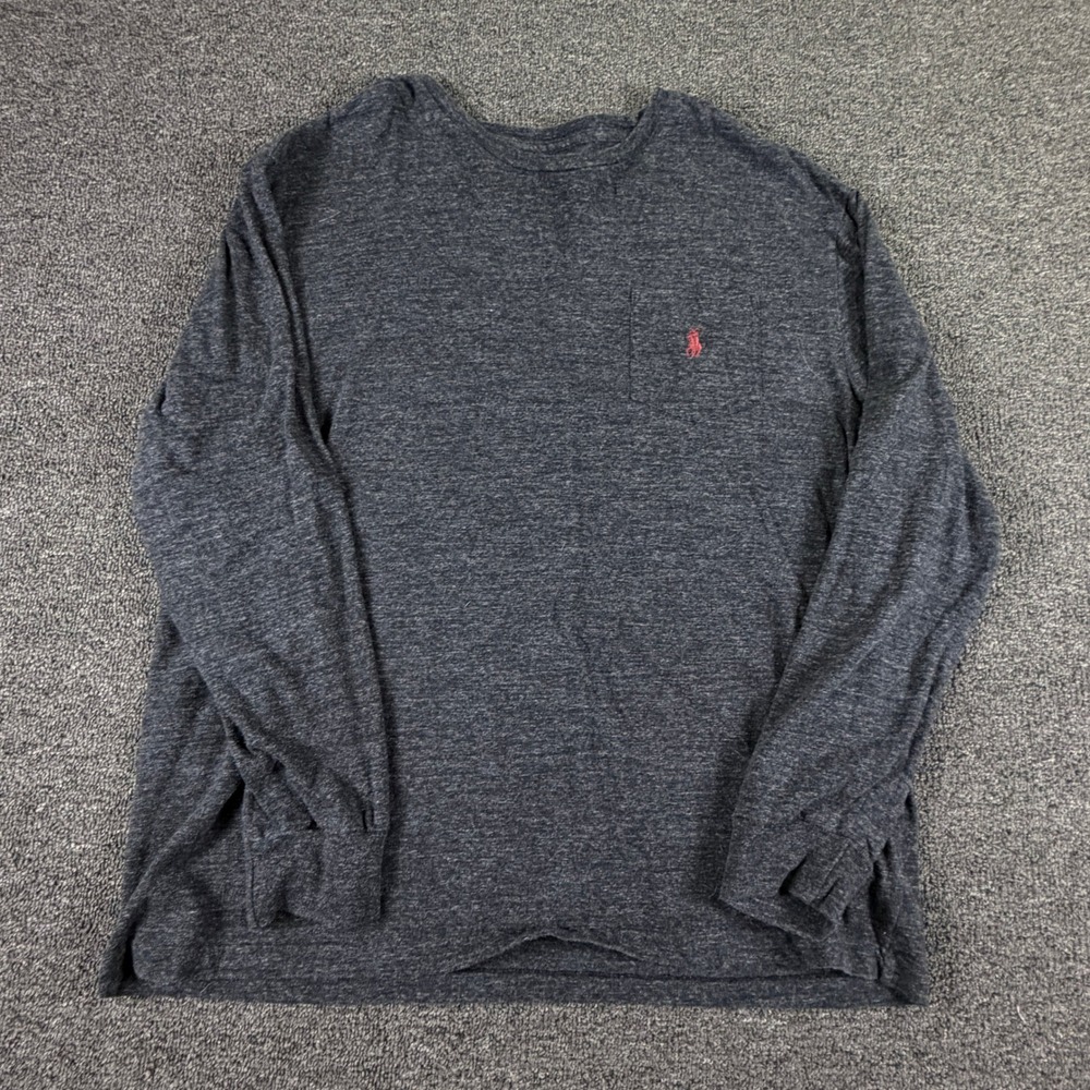 Polo Ralph Lauren T-Shirt Mens L Classic Fit Charcoal Grey Pocket Long Sleeve